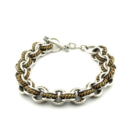 7” Circle Link 925 Sterling Silver Bracelet w/ Brass Accent Rings 52.5g