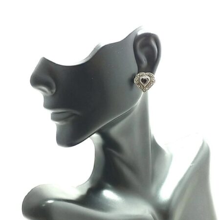 Vintage 925 Sterling Silver Marcasite And Garnet Heart Stud Earrings 4.0 Grams