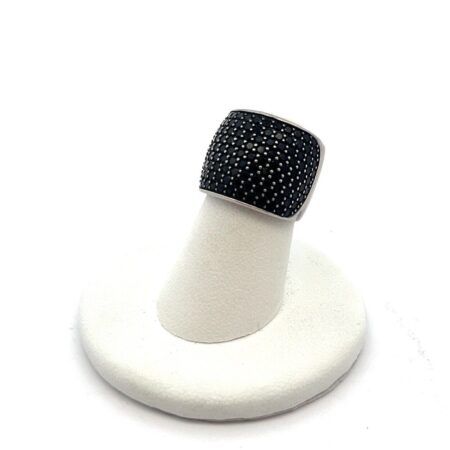 925 Sterling Silver Black Spinel Wide Band Ring Size: 4.75