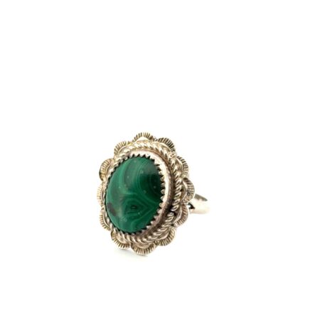 Size: 6.5 Larry Moses Yazzie 925 Sterling Silver Navajo Malachite Ring 6.2g