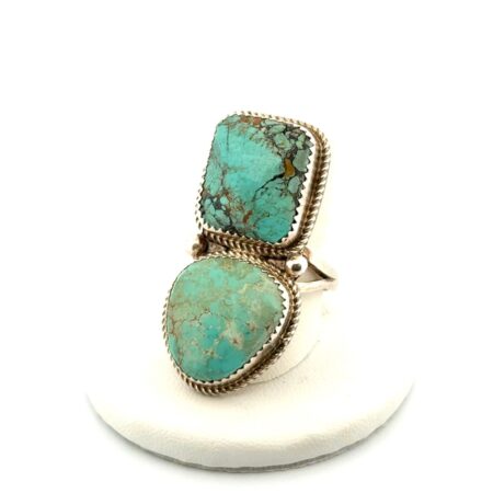Size: 9.5 R.A.G. Signed Double #8 Turquoise 925 Sterling Silver Ring 12.4g