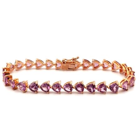 7.5” Thailand 925 Sterling Silver Rose Gold Vermeil Amethyst Tennis Bracelet 19g