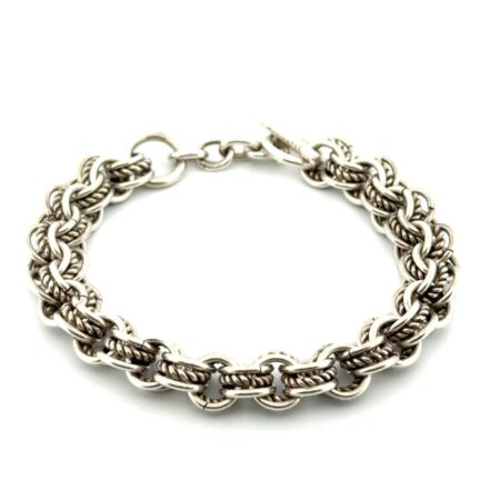 7” Mexico 925 Sterling Silver Textured Circle Link Toggle Clasp Bracelet 36.2g