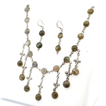 17” Labradorite Necklace & Matching Dangle Earrings 925 Sterling Silver 19.4g