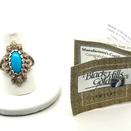 Coleman Black Hills Gold 12k + 925 Sterling Blue Turquoise Ring S-8, 7.1g