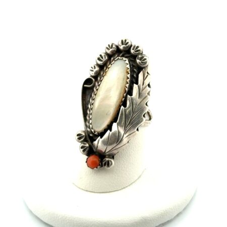 Size: 6 Leland Yaris MOP & Red Coral 925 Sterling Silver Ring 7.8g