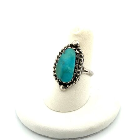 Size: 7.5 Rope Bezel Turquoise 925 Sterling Silver Ring 5g