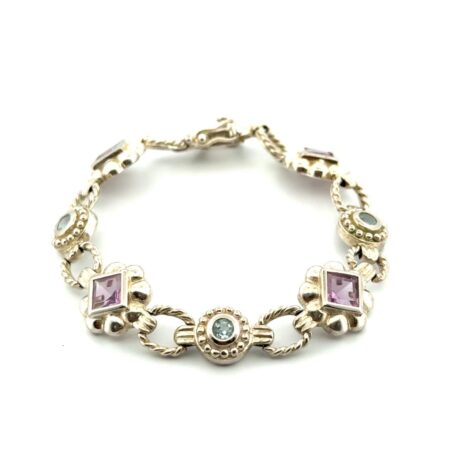 6.5” FAS 925 Sterling Silver Colored Glass Link Bracelet 16g