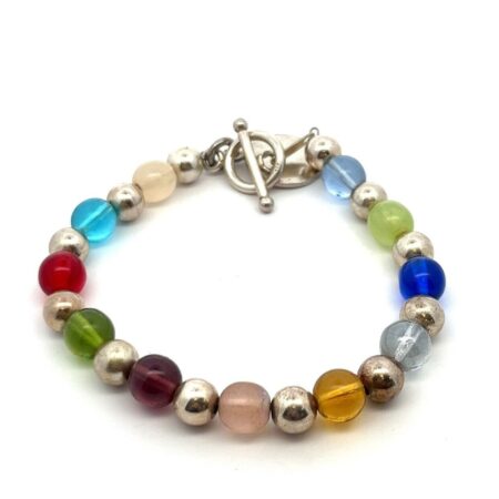 7.5” Jordan 925 Sterling Silver & Multicolor Glass Bead Bracelet 15.7g
