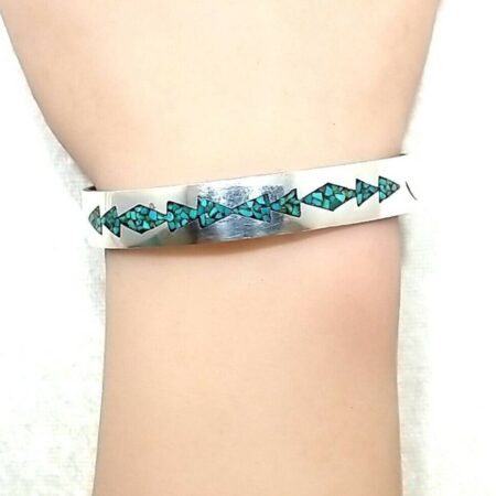 Vintage Navajo 925 Sterling Silver Turquoise Chip Inlay Cuff Bracelet 6.5" Wrist