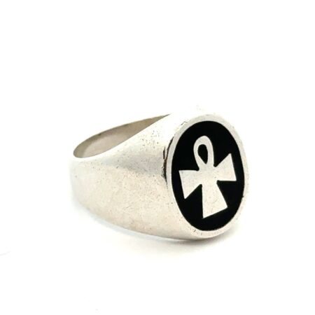 .925 Sterling Silver Egyptian Ankh Ring, Size - 12.5, 12.7g