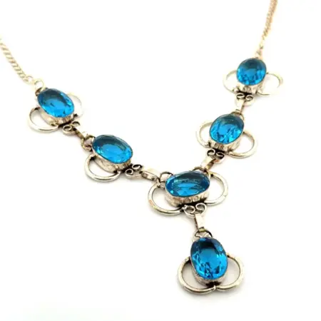 19” Faceted Blue Glass 925 Sterling Silver Statement Necklace 27.5g