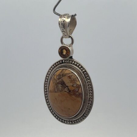 925 Sterling Silver Jasper Pendant With Yellow Stone 7.4 grams