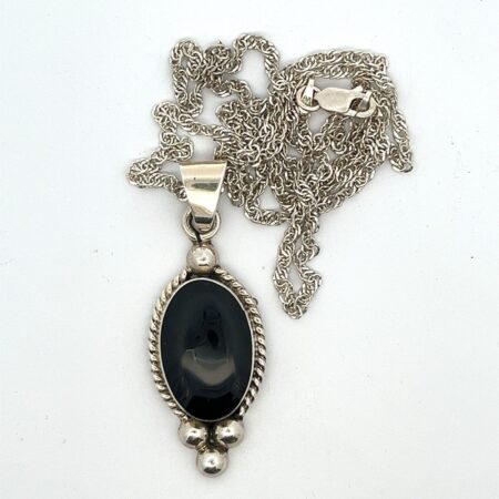Sterling Silver, Onyx Pendant on Sterling Silver 20” Rope Chain - 12.7 Grams