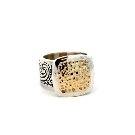 .925 Sterling Silver & 14k Solid Gold Insert Ring, Signed, Size 5.25, 11.3g