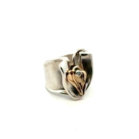 925 Sterling Silver Israel Hagit Gorali Diamond 14k Gold Heart Ring S-4.75 7.2g