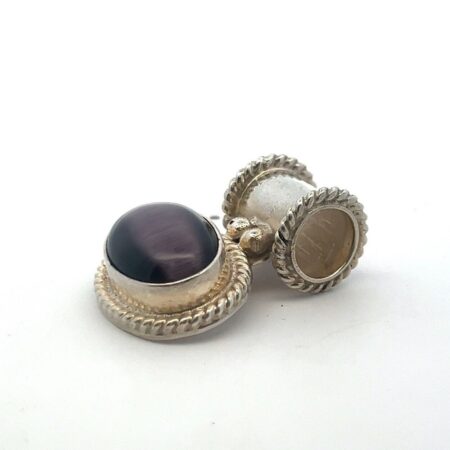Vintage Mexico 925 Sterling Silver Oval Purple Cats Eye Slide Pendant 12.8g