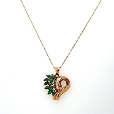 10k Yellow Gold Diamond & Emerald Heart Pendant on 18” Yellow Gold Chain 2.8g
