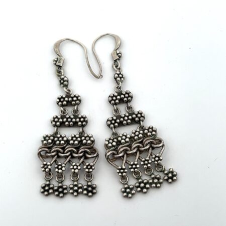 Lois Hill, Bali Indonesia Sterling Silver 925 Ornate Dangle Wire Earrings 12.0 G