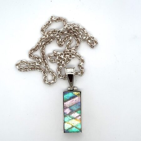 20” Sterling Silver, Rolo Chain with Dichroic Glass Pendant - 32.9 Grams