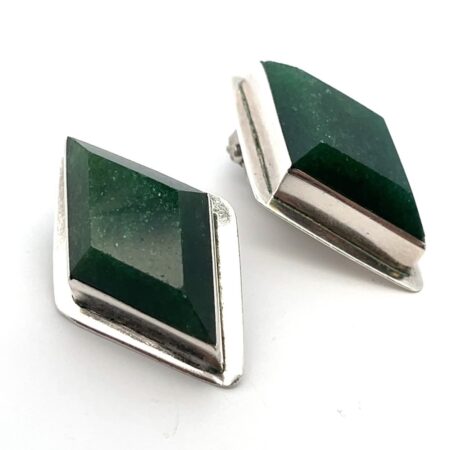 Vintage .925 Sterling Silver Green Polished Aventurine Earrings Mexico 20.9g