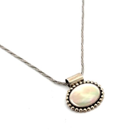 18” 925 Sterling Silver Oval Mother of Pearl Pendant Rope Chain Necklace 17g