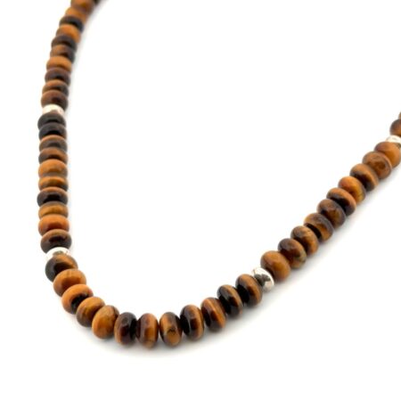 18”-21” x 8mm Adjustable Tiger’s Eye & 925 Sterling Silver Beaded Necklace 42.8g