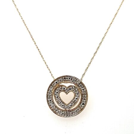10k Yellow Gold Diamond Open Heart Circle Pendant on 18” 10k Gold Chain 2.4g
