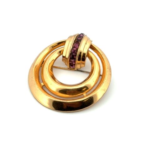 Vintage Coro Purple Rhinestone Gold Tone Fashion Brooch/Pin 15g