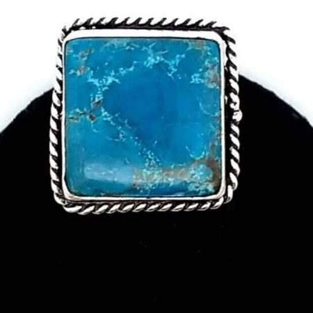Vintage 925 Sterling Silver Turquoise Twisted Cable Ring 7.2 Grams Size-6.5