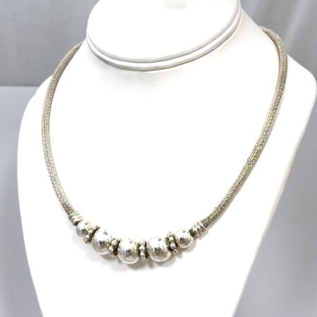 18” - 20” Heavy 925 Sterling Silver Graduated Ball Beaded Foxtail Necklace 58.9g