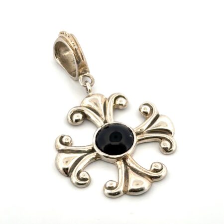 Vintage 925 Sterling Silver Round Onyx Cross Pendant 7.1g