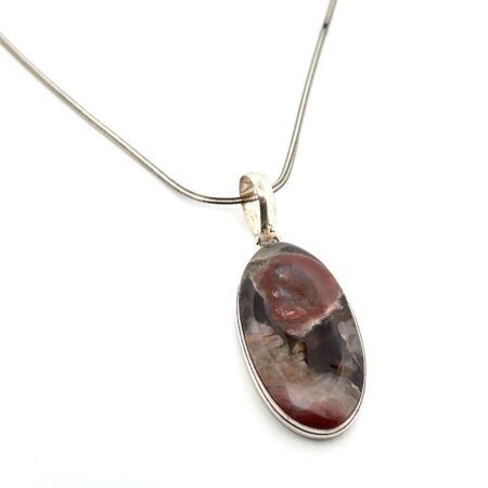24” x 1mm Oval Plume Agate 925 Sterling Silver Pendant Necklace 19.7g