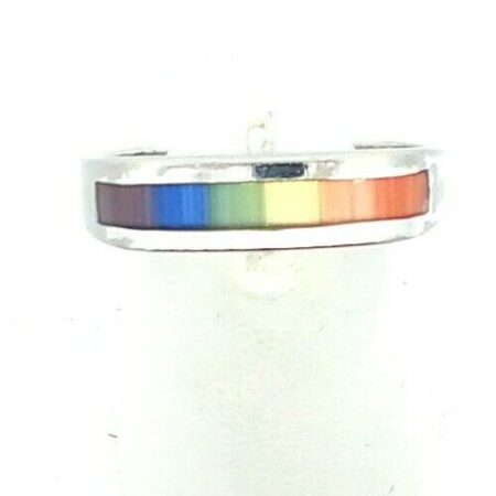 925 Sterling Silver Rainbow Horizon Inlaid Band Ring 6.0 Grams Size -9