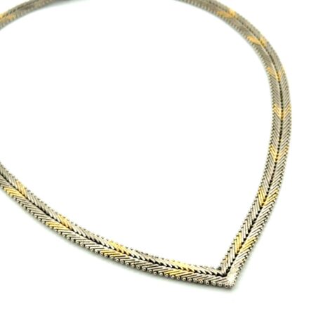 16” Italy 925 Sterling Silver Two-Tone Chevron Link Necklace 29.2g