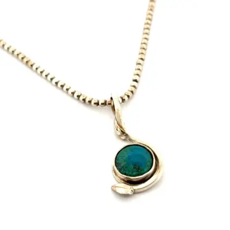 18” - 925 Sterling Silver Circle Turquoise Pendant Ball Beaded Necklace 19.8g