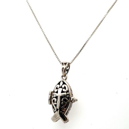 925 Sterling Silver Fish Prayer Box Cross Pendant on 18” Box Chain Necklace 6.7g