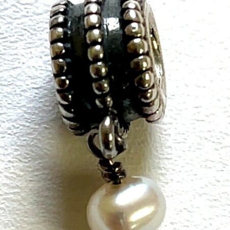 Pandora Sterling Silver White Pearl Beveled Dangle Charm 790132P ~~~ 2.3 Grams