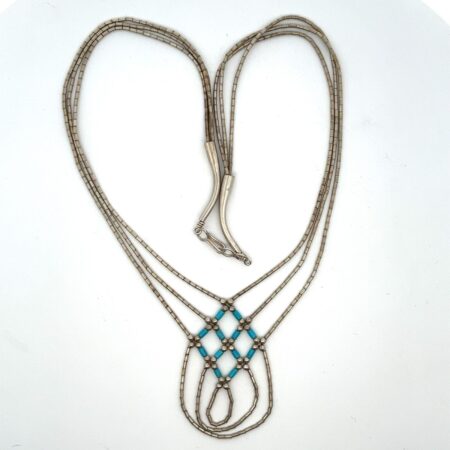 925 Sterling Silver Three Strand Liquid Silver & Turquoise Woven 15.5” Necklace