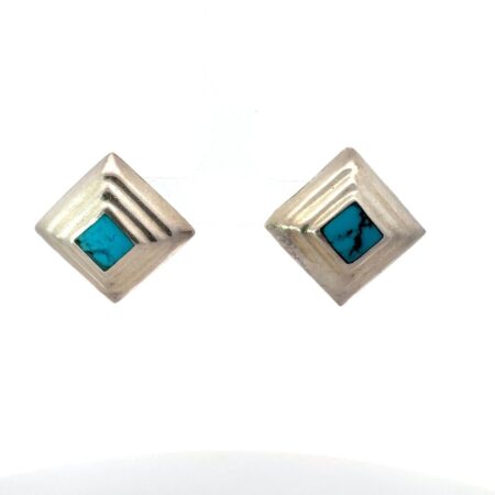 Sterling Silver and Turquoise Square Stud Pierced Earrings