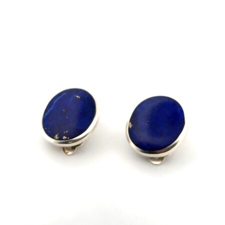 925 Sterling Silver Round Lapis Lazuli Clip-On Earrings 13.2g