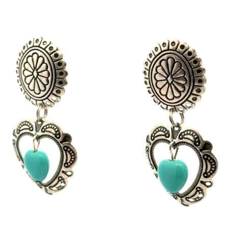 Quoc Turquoise .925 Sterling Silver Heart Dangle Earrings, 4.7g