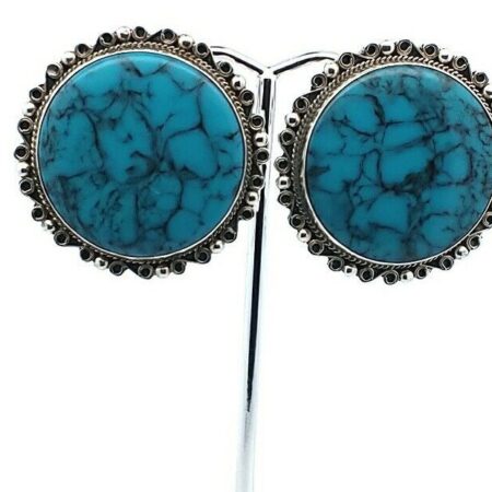 Vintage Platareal 925 Sterling Silver And Turquoise Clip On Earrings 13.0 Grams