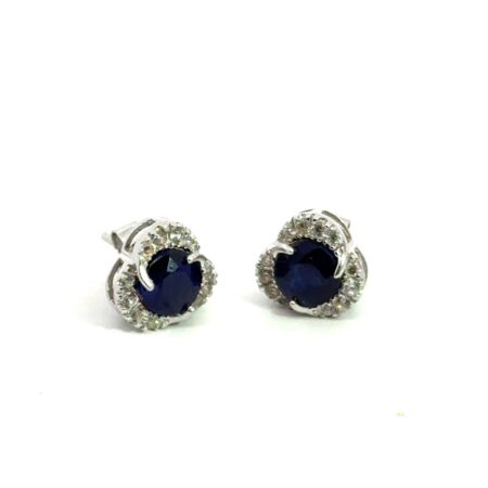 .925 Sterling Silver Sapphire & White Topaz Studs, 4.0g
