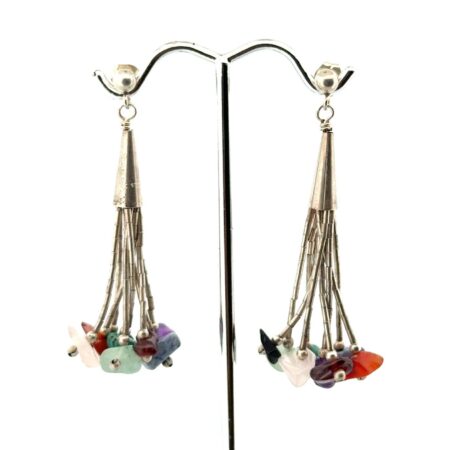 CJC Multi-Stone 925 Sterling Silver Dangle Earrings 6.7g
