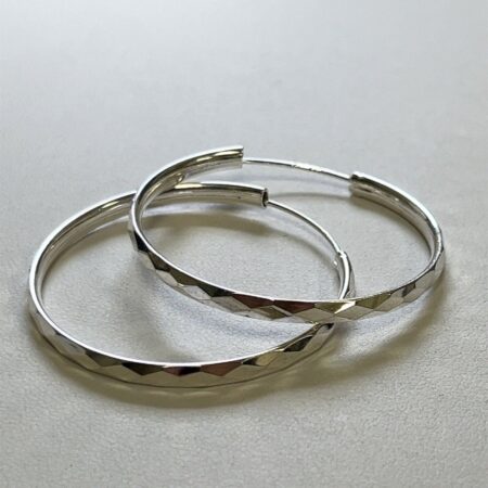 925 Sterling Silver Diamond Cut Geometric Hoop Earrings 3.5 Grams