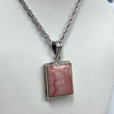 925 Sterling Silver Square Rhodochrosite on Sterling Silver 24” Link Chain