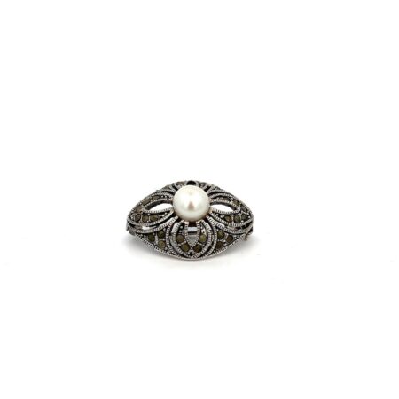Vintage Sterling Silver, Marcasite and Pearl Pin / Brooch 7.9g