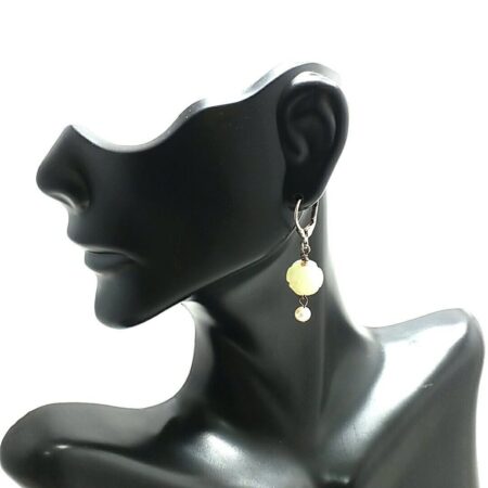 925 Sterling Silver Carved Jade Ball With White Pearl Dangle Earrings 4.0 Grams