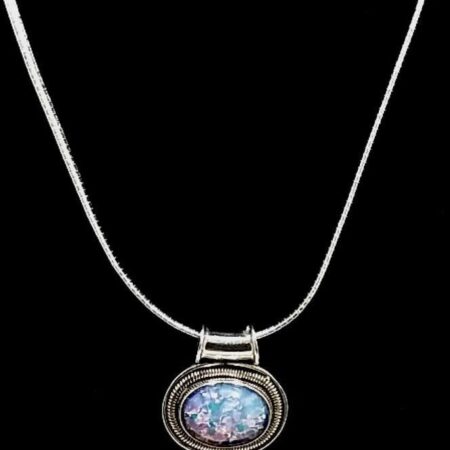 Milor Sterling Omega Necklace w/Sterling Oval Multi-Color Dichroic Glass Pendant